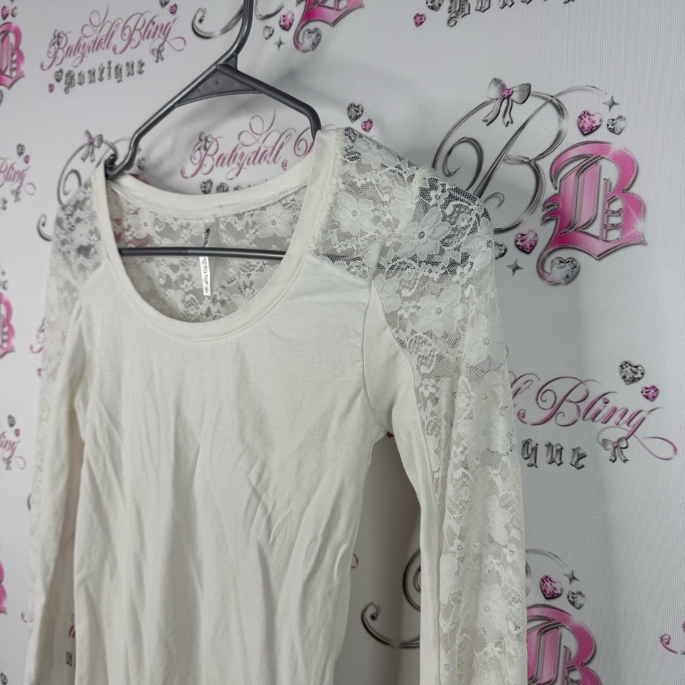 Splash long sleeve Lacie floral y2k cream White Lace Long Sleeve Top - Picture 4 of 9